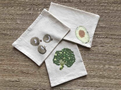 Avocado, Broccoli, Mushroom Kitchen Towels Set of 3